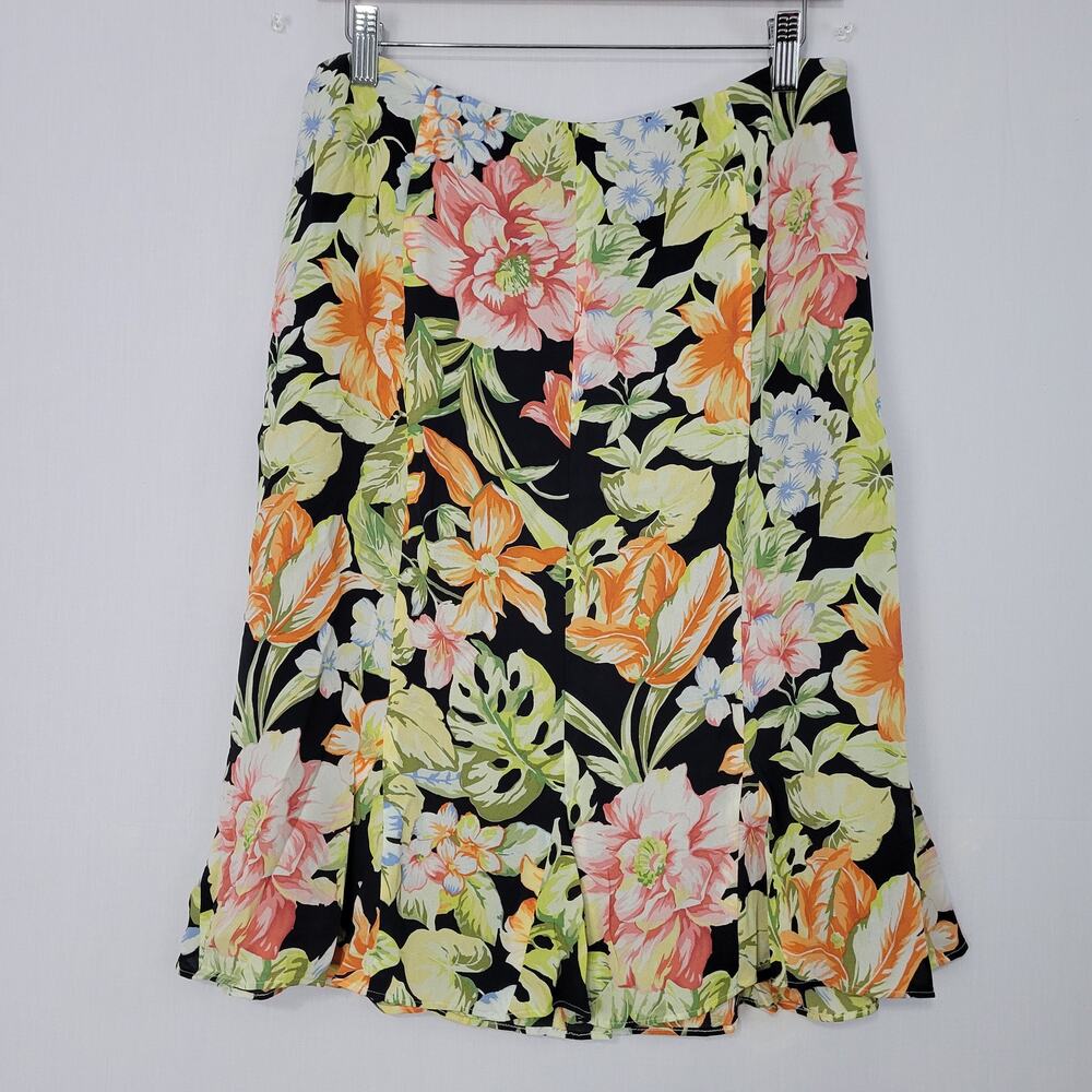 Vintage Y2K Talbots Pure Silk Garden Floral Skirt size 12WP Multicolor Fairy